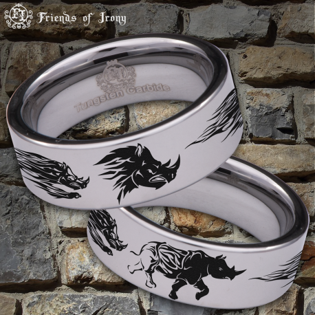 Tribal Rhino Custom Personalize Laser Engrave Tungsten Wedding Band Ring