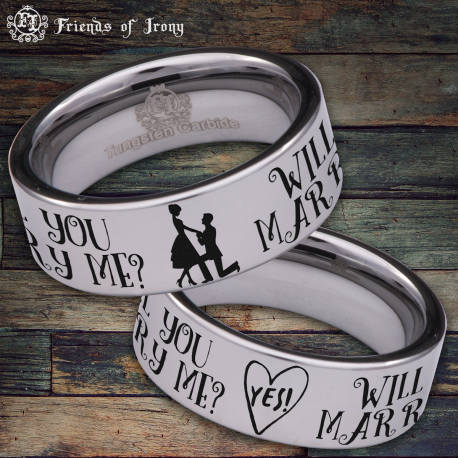 Will You Marry Me Engagement Custom Personalize Laser Engrave Tungsten Wedding Band Ring