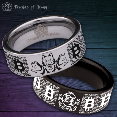Friends Of Irony Wolf Pack Bitcoin Crypto Custom Personalize Laser Engrave Tungsten Wedding Band Ring