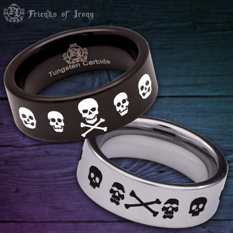 Skull Crossbones Custom Personalize Laser Engrave Tungsten Wedding Band Ring