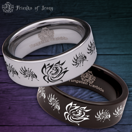 9-Tailed Fox Custom Personalize Laser Engrave Tungsten Wedding Band Ring
