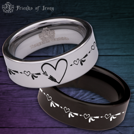Arrow Heart Custom Personalize Laser Engrave Tungsten Wedding Band Ring