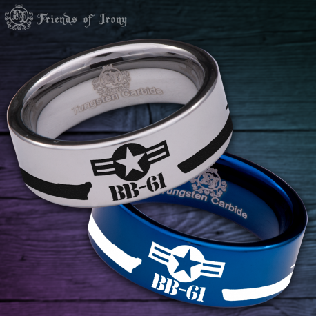 Battleship Iowa Custom Personalize Laser Engrave Tungsten Wedding Band Ring