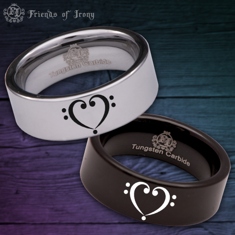 Bass Clef Heart Plain Custom Personalize Laser Engrave Tungsten Wedding Band Ring