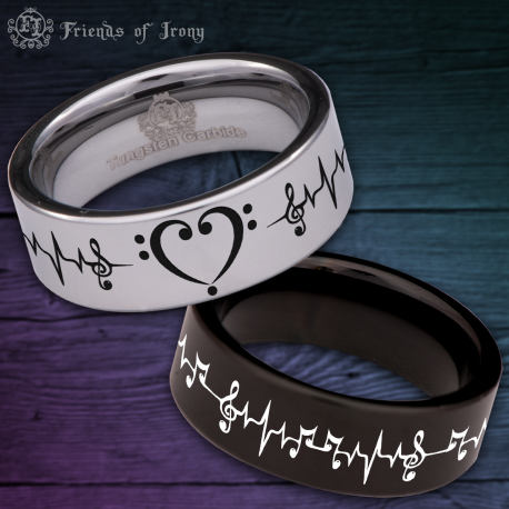 Bass Clef Heart Lifeline Custom Personalize Laser Engrave Tungsten Wedding Band Ring