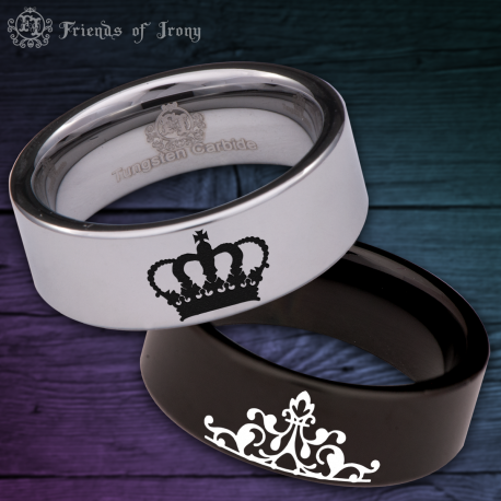 Crown Custom Personalize Laser Engrave Tungsten Wedding Band Ring