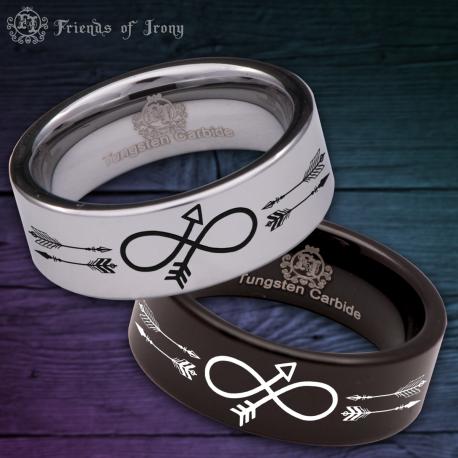 Infinity Arrow Custom Personalize Laser Engrave Tungsten Wedding Band Ring