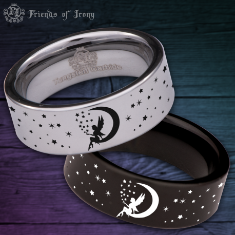 Moon Fairy Custom Personalize Laser Engrave Tungsten Wedding Band Ring