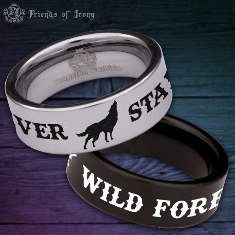Stay Wild Wolf Custom Personalize Laser Engrave Tungsten Wedding Band Ring