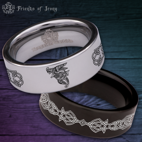 Ancient Celtic Dragon Custom Personalize Laser Engrave Tungsten Wedding Band Ring