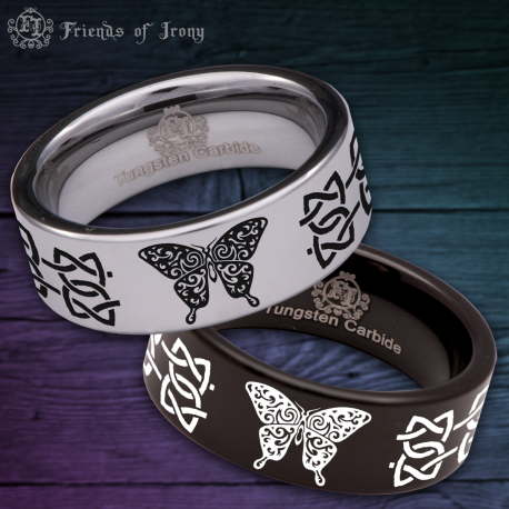 Butterfly Celtic Knot Custom Personalize Laser Engrave Tungsten Wedding Band Ring