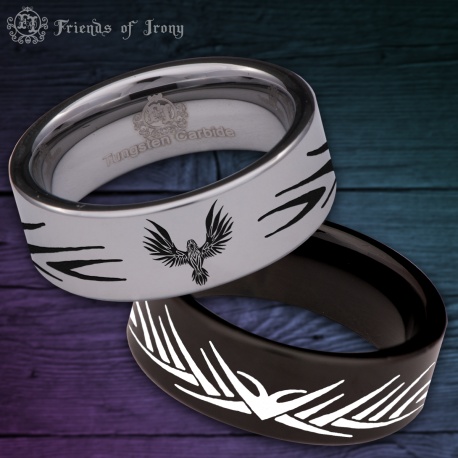 Flying Raven Custom Personalize Laser Engrave Tungsten Wedding Band Ring