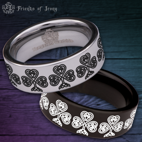 Shamrock Cross Custom Personalize Laser Engrave Tungsten Wedding Band Ring
