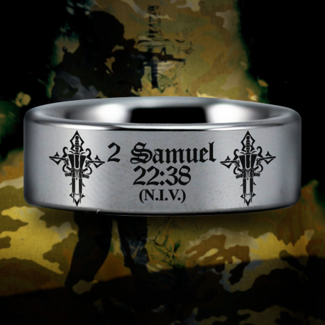 2 Samuel 22:38 Custom Personalize Laser Engrave Tungsten Wedding Band Ring