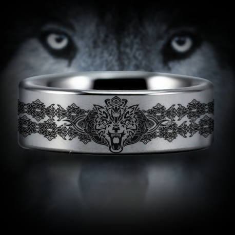 Celtic Wolf Custom Personalize Laser Engrave Tungsten Wedding Band Ring