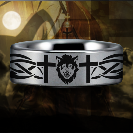 Chaplain Wolf Custom Personalize Laser Engrave Tungsten Wedding Band Ring