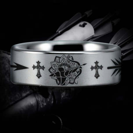 Christian Bow Archer Custom Personalize Laser Engrave Tungsten Wedding Band Ring
