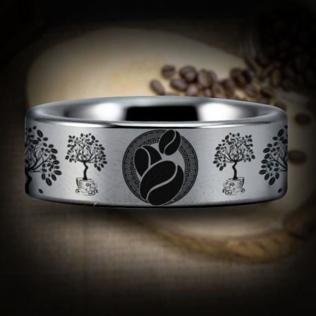 Coffee Lover Style 1 Custom Personalize Laser Engrave Tungsten Wedding Band Ring