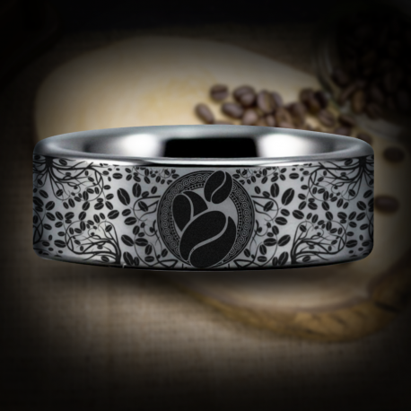Coffee Lover Style 2 Custom Personalize Laser Engrave Tungsten Wedding Band Ring