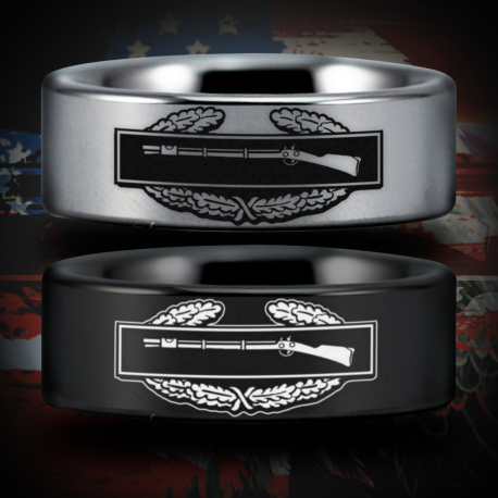 Combat Infantry Badge 3rd Award Custom Personalize Laser Engrave Tungsten Wedding Band Ring