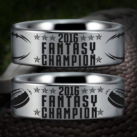 Fantasy Football Champion Custom Personalize Laser Engrave Tungsten Wedding Band Ring