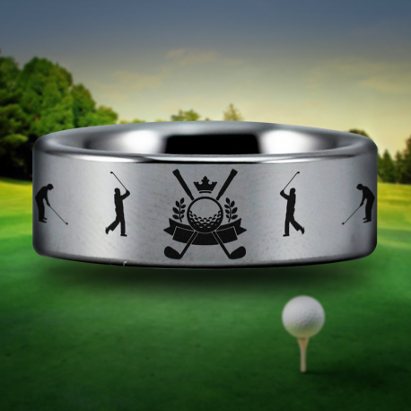 Golfer Custom Personalize Laser Engrave Tungsten Wedding Band Ring