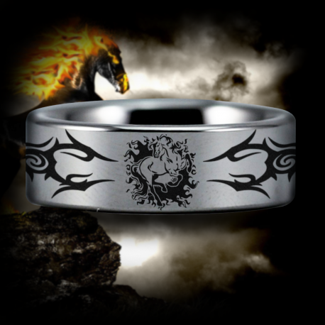 Horse on Fire Custom Personalize Laser Engrave Tungsten Wedding Band Ring