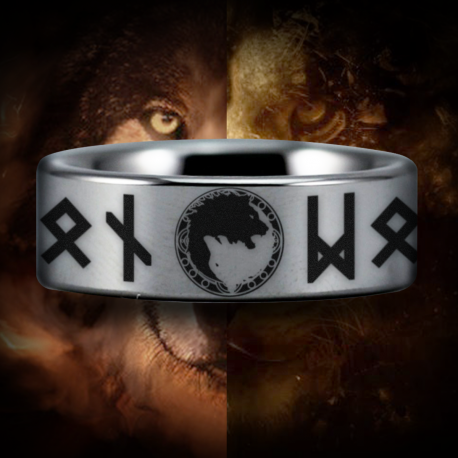 Lion and Wolf Custom Personalize Laser Engrave Tungsten Wedding Band Ring
