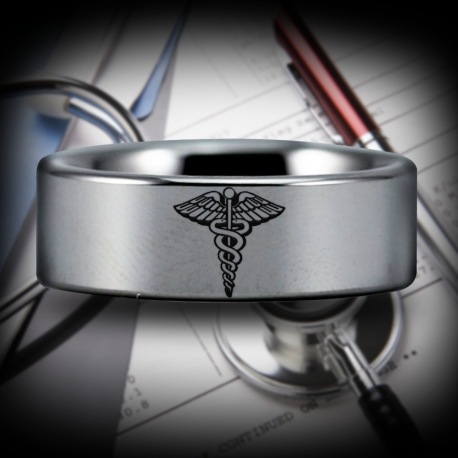 Medicine Symbol Custom Personalize Laser Engrave Tungsten Wedding Band Ring