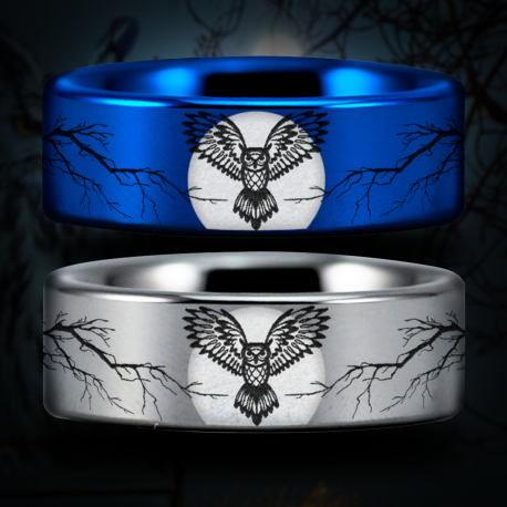 Owl Lovers Custom Personalize Laser Engrave Tungsten Wedding Band Ring