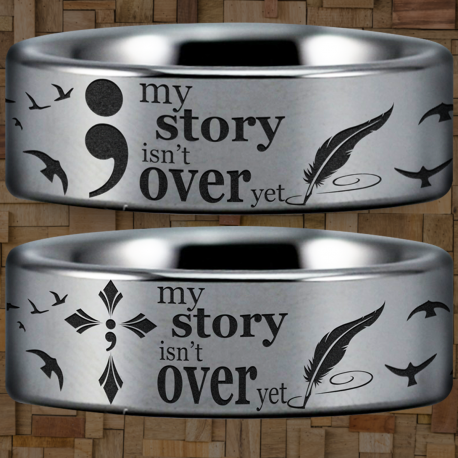 Semicolon Style 1 Custom Personalize Laser Engrave Tungsten Wedding Band Ring