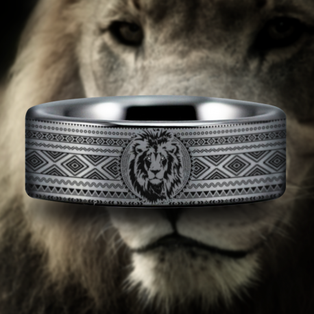 Tribal Lion Custom Personalize Laser Engrave Tungsten Wedding Band Ring
