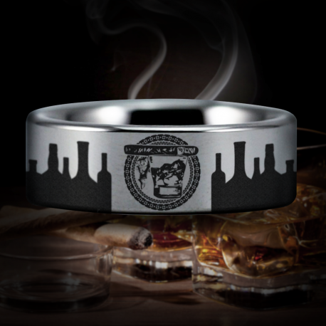 Whiskey and Cigar Custom Personalize Laser Engrave Tungsten Wedding Band Ring