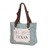 Myra Bag Turquoise Texas Upcycled Canvas and Leather Texas Small Handbag Purse
