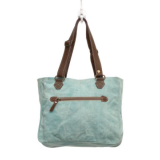 Myra Bag Turquoise Texas Upcycled Canvas and Leather Texas Small Handbag Purse