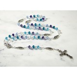 Marian Rosary with Blue, Teal, and Emerald Crystal Beads in Gift Case