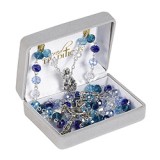 Marian Rosary with Blue, Teal, and Emerald Crystal Beads in Gift Case
