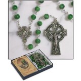 Green Irish Celtic Marble Rosary and Holy Card