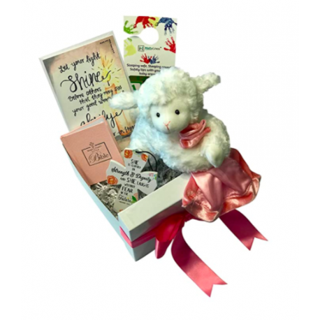 Baby Christening Baptism Gift Set Includes Gund Lamb, Crib Cross, and Baby Bible with Box, Bow, and Card Complete Bundle