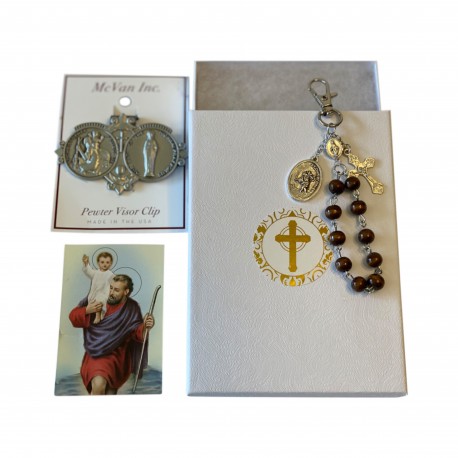 Saint Christoper Medal for Car Catholic Prayer Cards and Rosary Beads for Travel, Rosary Beads Catholic Saint Christopher Medal for Car and Saint Christopher Prayer Card Gift Set