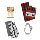 Holly Lines Meowy Catmas Tea Towels Pot Holder Cookie Cutter and Recipes Bundle, Cats Meow Silhouettes 100% Cotton Kitchen Towels, Pot Holder and Cute Towel Set, Christmas Cookie Cutter, Recipes