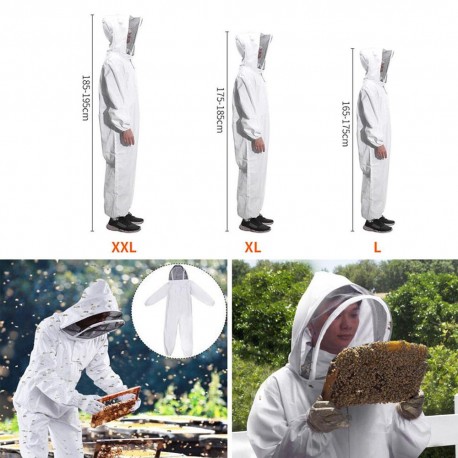 Professional Cotton Full Body Beekeeping Bee Keeping Suit Veil Hood L/XL/XXL 