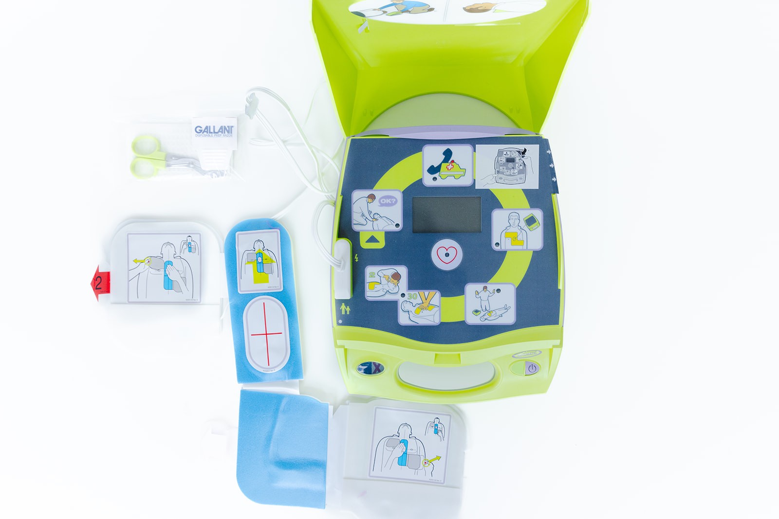 Zoll AED Plus in office wall cabinet, Cincinnati