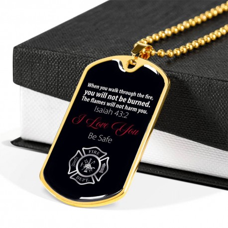 I Love You Be Safe Firefighter Dog Tag 18k Yellow Gold Finish Dog Tag