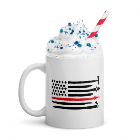 Firefighter Flag With Utilities In Stripes White Glossy Mug