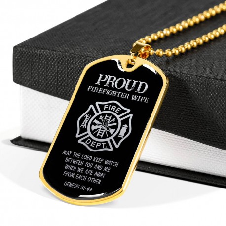 Proud Firefighter Wife May The Lord Keep Watch 18k Yellow Gold Finish Dog Tag