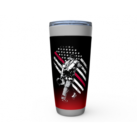 Firefighter And Flag Silver Viking Tumbler Stainless Steel 20 Oz