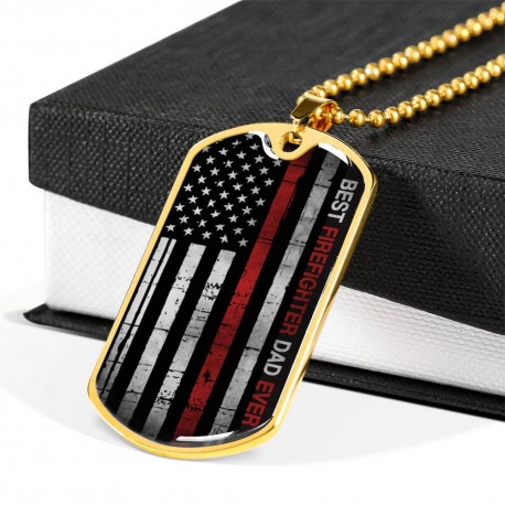 Best Firefighter Dad Ever Gold Plated Dog Tag Necklace 2