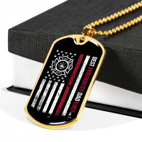 Best Firefighter Dad Ever Gold Plated Dog Tag Necklace 1