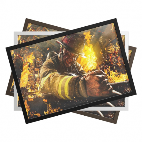 Firefighter Rescue Real Wood Framed Plexiglass Gloss Paper Print